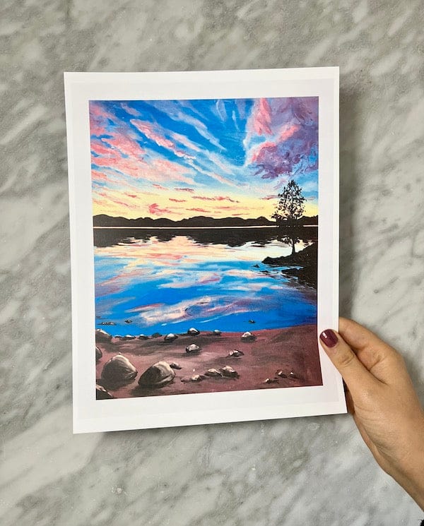 Vibrant blue sunset art print