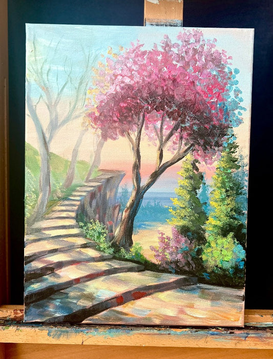 Impressionism landscape mixed media painting