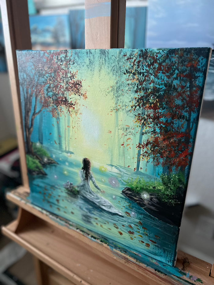 bright light through enchanted forest