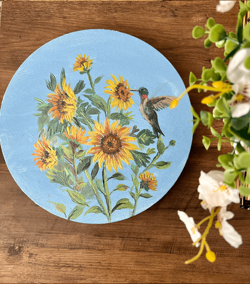 Textures metallic gouache painting of sunflowers